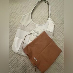 Miu Miu White Patchwork Ivy Tote Bag